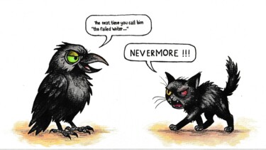 Tekening getiteld "Black cat Vs Raven" door Gin'Ink, Origineel Kunstwerk, Inkt