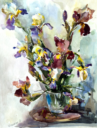 Peinture intitulée "Morning with Irises" par Olha Osmak, Œuvre d'art originale, Huile