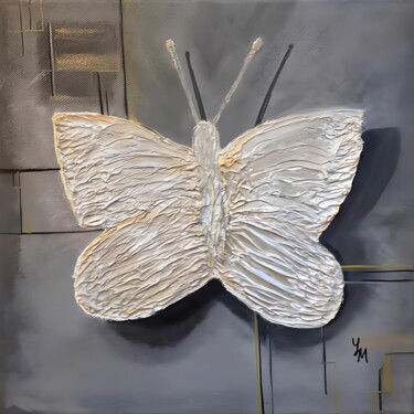 "Butterfly White Gold" başlıklı Tablo Yuliya Mi tarafından, Orijinal sanat, Akrilik Ahşap Sedye çerçevesi üzerine monte edil…