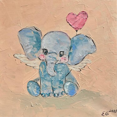 Schilderij getiteld "“Little Elephant wi…" door Katrin Gergert, Origineel Kunstwerk, Olie Gemonteerd op Frame voor houten br…