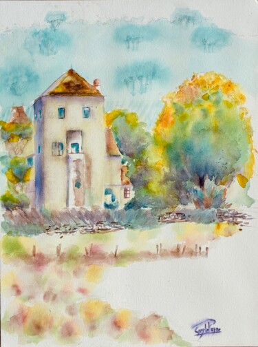 Painting titled "Le château de Gevre…" by Guyle Rayne, Original Artwork, Watercolor
