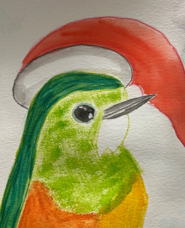 Painting titled "Petit oiseau" by Lourdes M, Original Artwork, Watercolor