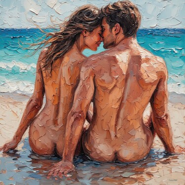 Digital Arts titled "Love on the Beach -…" by Cosmicphil1, Original Artwork, Digital Painting