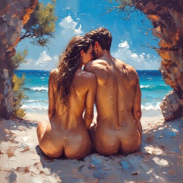 Digital Arts titled "Love on the Beach -…" by Cosmicphil1, Original Artwork, Digital Painting