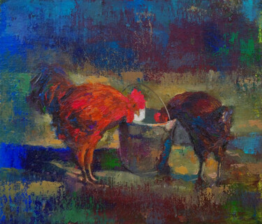 Painting titled "Rustic Harmony" by Kamsar Ohanyan, Original Artwork, Oil Mounted on Wood Stretcher frame