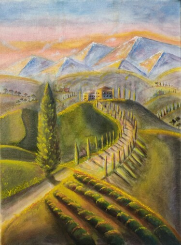 Peinture intitulée "Sunset in Tuscany I…" par Salome Goglidze, Œuvre d'art originale, Huile
