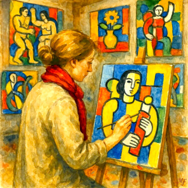 Digitale Kunst mit dem Titel "L'Artiste aux Deux…" von Jean-Pol De Loof, Original-Kunstwerk, Digitale Malerei