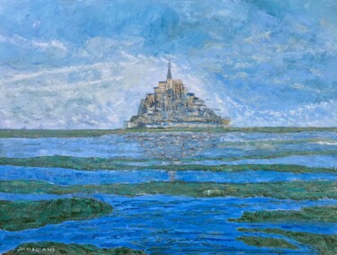 Painting titled "Mont St Michel à ma…" by Jm Mariani, Original Artwork, Oil Mounted on Wood Stretcher frame