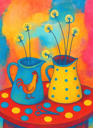 Digital Arts titled "Cheerful Dandelion…" by Elga, Original Artwork, Digital Painting