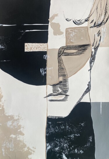 Painting titled "Abstract Cubist Por…" by Yuche, Original Artwork, Acrylic