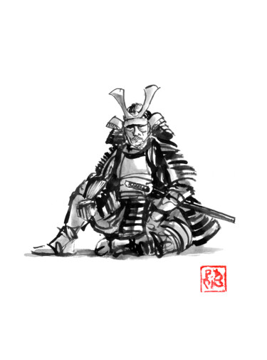 "sitting samurai" başlıklı Resim Péchane tarafından, Orijinal sanat, Mürekkep