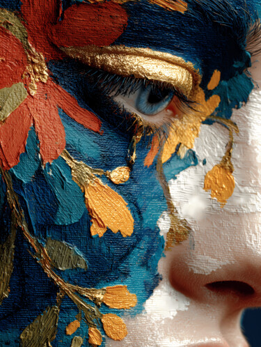 Digitale Kunst mit dem Titel "Silhouette in Flowe…" von Lyubov Popova, Original-Kunstwerk, KI-generiertes Bild