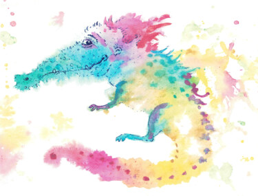 Schilderij getiteld "female crocodile" door Rostislav Kravtsiv, Origineel Kunstwerk, Aquarel