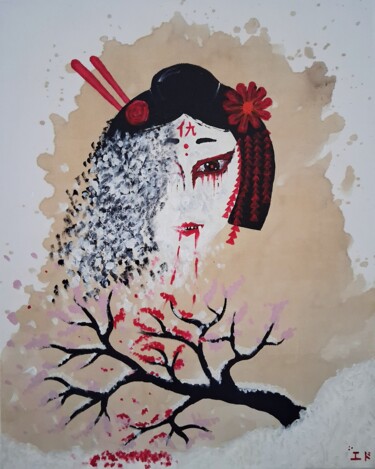 Painting titled "Grudge Maiden" by Ed Gilben, Original Artwork, Acrylic Mounted on Wood Stretcher frame