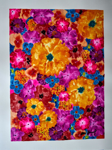 Malerei mit dem Titel "25 / XX  Blütenraus…" von Ulli Heupel, Original-Kunstwerk, Aquarell