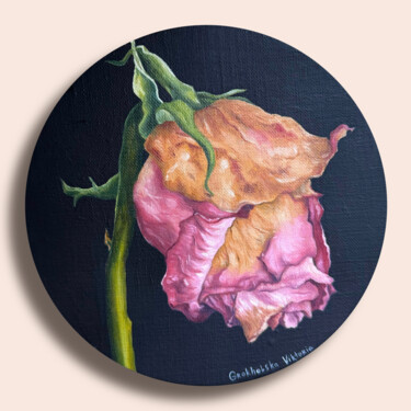 Painting titled "Faded Rose Flower O…" by Viktoriia Grokholska, Original Artwork, Oil