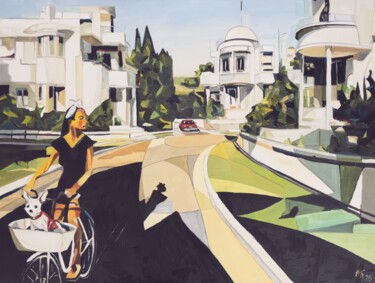 Painting titled "Tel Aviv Summer Vib…" by Victoria Kukuy, Original Artwork, Oil Mounted on Wood Stretcher frame