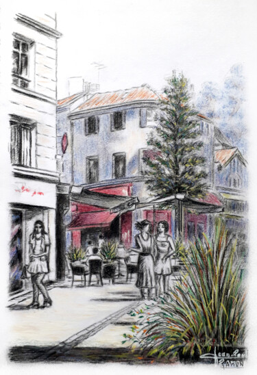 Painting titled "Paisible après-midi" by Jean-Paul Ramon, Original Artwork, Charcoal