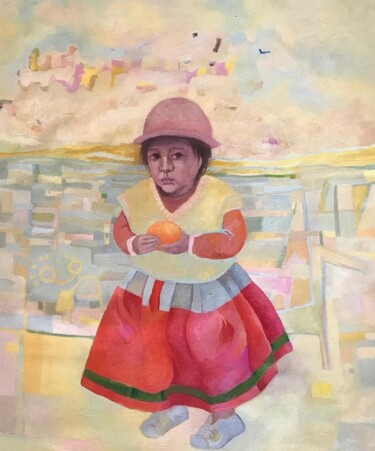Painting titled "Niña Nazca" by Eliana Pinzon, Original Artwork, Oil Mounted on Wood Stretcher frame