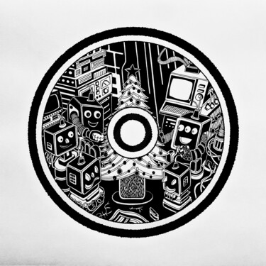 Peinture intitulée "Xmas Time' A1 Funny…" par Artem Smirnov, Œuvre d'art originale, Stylo gel Monté sur Panneau de bois