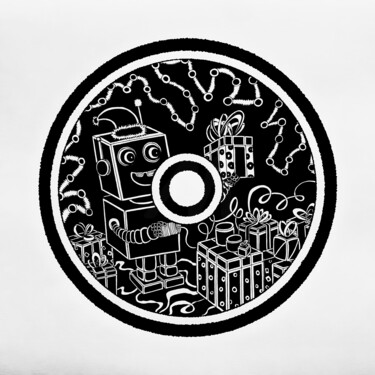 Peinture intitulée "Xmas Time' A2 A che…" par Artem Smirnov, Œuvre d'art originale, Stylo gel Monté sur Panneau de bois