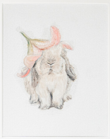 Schilderij getiteld "Blossom Bunny | Sof…" door Victo, Origineel Kunstwerk, Olie Gemonteerd op Karton