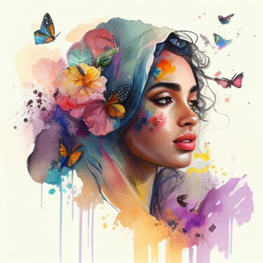 Malerei mit dem Titel "Butterfly Veil Port…" von Chromatic Fusion Studio, Original-Kunstwerk, Aquarell
