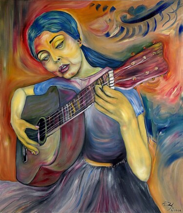 "Woman Playing Guita…" başlıklı Tablo Rodolfo V Ortiz tarafından, Orijinal sanat, Petrol