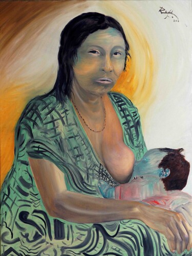 Malerei mit dem Titel "Nursing Mother." von Rodolfo V Ortiz, Original-Kunstwerk, Öl