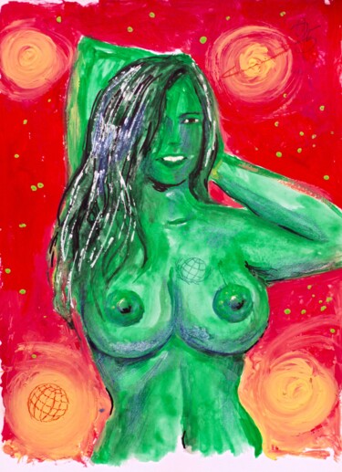 Painting titled "Gaia bei guter Laun…" by Götz Wiedenroth, Original Artwork, Acrylic