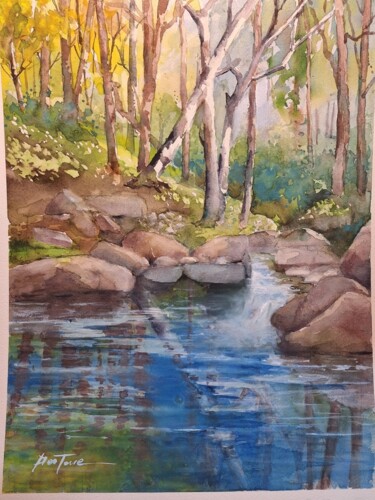 "en foret" başlıklı Tablo Jean Senterre tarafından, Orijinal sanat, Suluboya Karton üzerine monte edilmiş