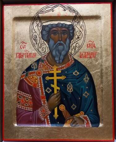 Картина под названием "Икона Князя Владими…" - Светлана Фатьянова, Подлинное произведение искусства, Темпера Установлен на a…