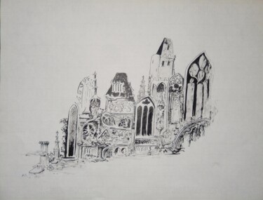 Dessin intitulée "Gothiques" par Daniel Mangin, Œuvre d'art originale, Encre