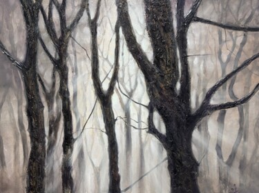 Ζωγραφική με τίτλο "Greige Forest" από Varnavskaya, Αυθεντικά έργα τέχνης, Λάδι Τοποθετήθηκε στο Ξύλινο φορείο σκελετό