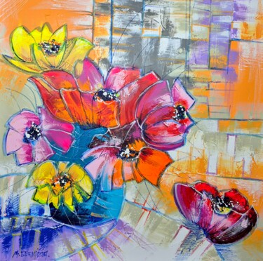 Картина под названием "BOUQUET D'UN TEMPS…" - Myriam Guenaizia, Подлинное произведение искусства, Масло Установлен на Деревя…