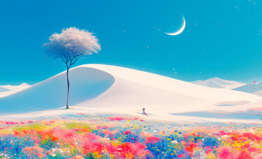 Digitale Kunst getiteld "Bleu nuit" door Thomas Thomopoulos, Origineel Kunstwerk, AI gegenereerde afbeelding