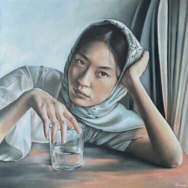 Ζωγραφική με τίτλο "JEUNE FEMME AU VERR…" από Anna Jendrzejak, Αυθεντικά έργα τέχνης, Λάδι