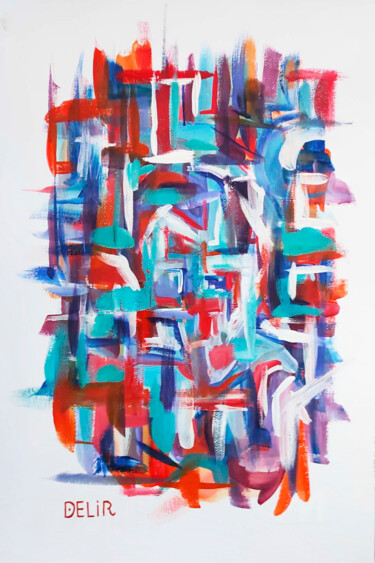 Painting titled ""Autumn Pattern"" by Elena Nikolic, Original Artwork, Tempera Mounted on Wood Stretcher frame