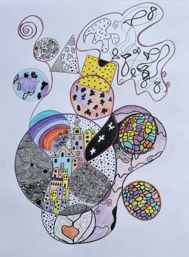 "Abstract Doodle Cit…" başlıklı Resim Irina Lee tarafından, Orijinal sanat, Tükenmez kalem