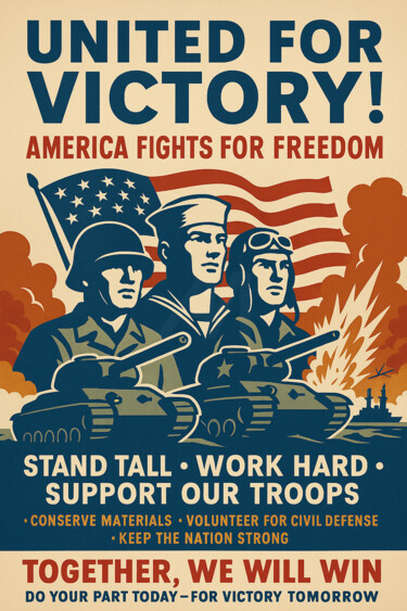Digitale Kunst mit dem Titel "United for Victory" von Peter Homuth, Original-Kunstwerk, KI-generiertes Bild