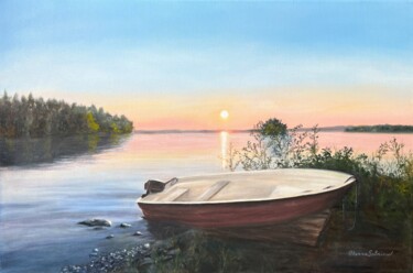 Картина под названием "Summer Night" - Oksana Salminen, Подлинное произведение искусства, Масло Установлен на Деревянная рам…