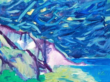 Painting titled "The shores of the B…" by Gábor Kentelki, Original Artwork, Oil