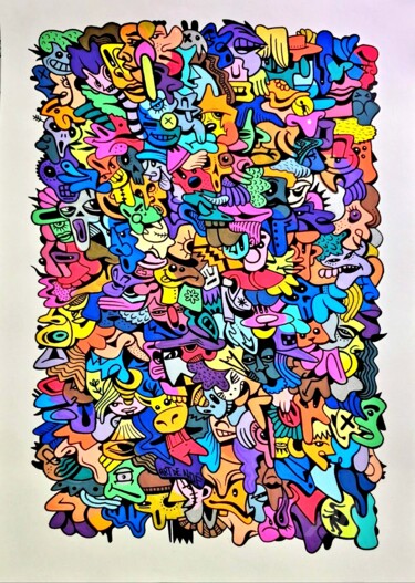 Dessin intitulée "Living confetti" par Art De Noé, Œuvre d'art originale, Acrylique