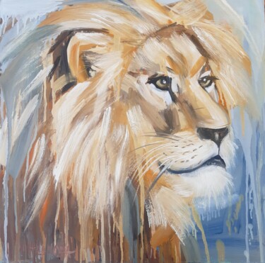 "Mighty Lion Express…" başlıklı Tablo Irene Prosper tarafından, Orijinal sanat, Petrol Ahşap Sedye çerçevesi üzerine monte e…