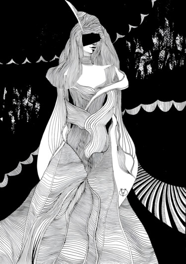 Painting titled "GODESS OF JUSTICE" by Olga Vakhonina, Original Artwork, Ink