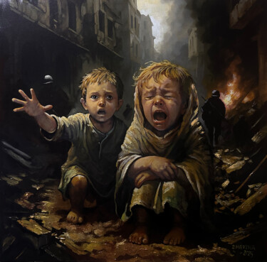 Malerei mit dem Titel "Dzieci Wojny v. II" von Dariusz Witold Mierzwa, Original-Kunstwerk, Öl Auf Keilrahmen aus Holz montie…