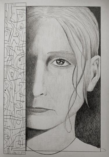 Рисунок под названием "Estra" - Milto Sideris, Подлинное произведение искусства, Шариковая ручка