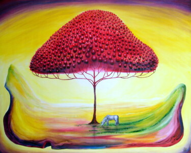 Картина под названием "Лошадка под яблоками" - Олег Сидоров, Подлинное произведение искусства, Масло Установлен на Деревянна…