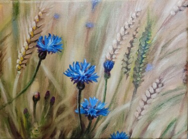 Pintura titulada "Наивные васильки" por Nima, Obra de arte original, Oleo