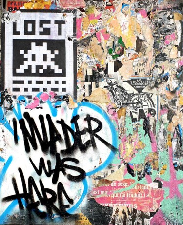 "LOST Invader" başlıklı Kolaj Lasveguix tarafından, Orijinal sanat, Akrilik Ahşap Sedye çerçevesi üzerine monte edilmiş